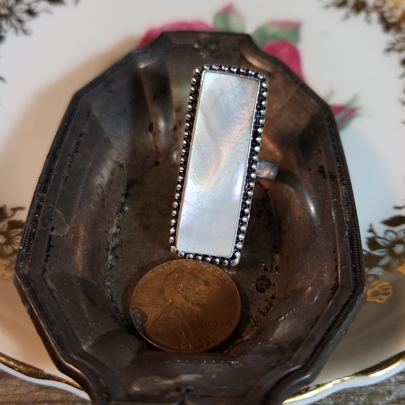 Stunning, S9,Long, Rectangle-Shaped, Natural Mother-O-P Ring.Absolutely Gorgeous - Picture 4 of 4